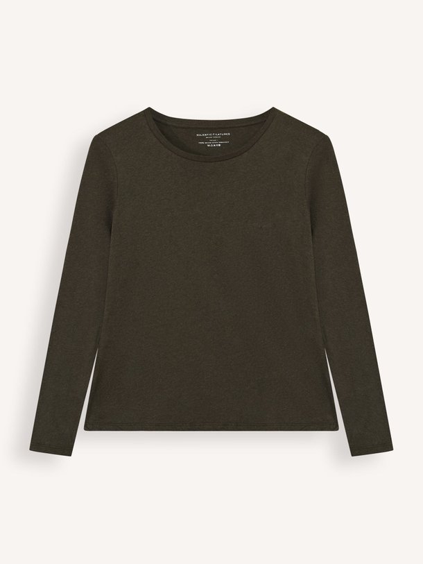 Ontdek de M007 Organic cotton longsleeve van Majestic Filatures in de kleur donkergroen bij Orangebag. Op werkdagen voor 21:45 besteld, morgen in huis.