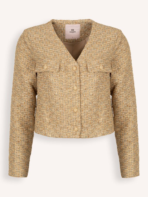 Ontdek de Larissa lurex stof jasje van Freebird in de kleur goudkleur bij Orangebag. Op werkdagen voor 21:45 besteld, morgen in huis.