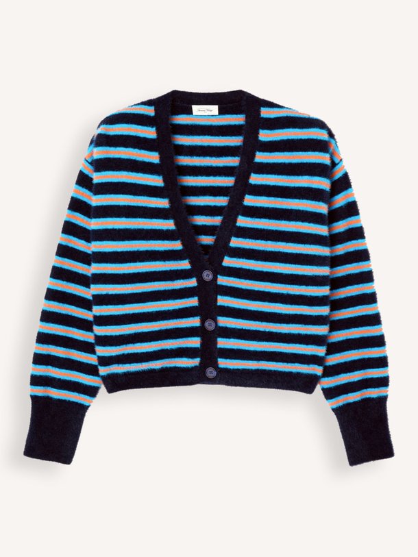 Ontdek de Pluzy fijngebreid gestreept vest van American Vintage in de kleur donkerblauw bij Orangebag. Op werkdagen voor 21:45 besteld, morgen in huis.
