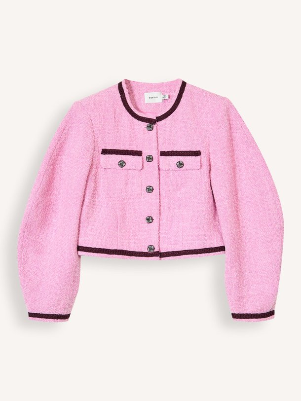 Ontdek de Sigrun wolmix bouclé jasje van Gestuz in de kleur roze bij Orangebag. Op werkdagen voor 21:45 besteld, morgen in huis.