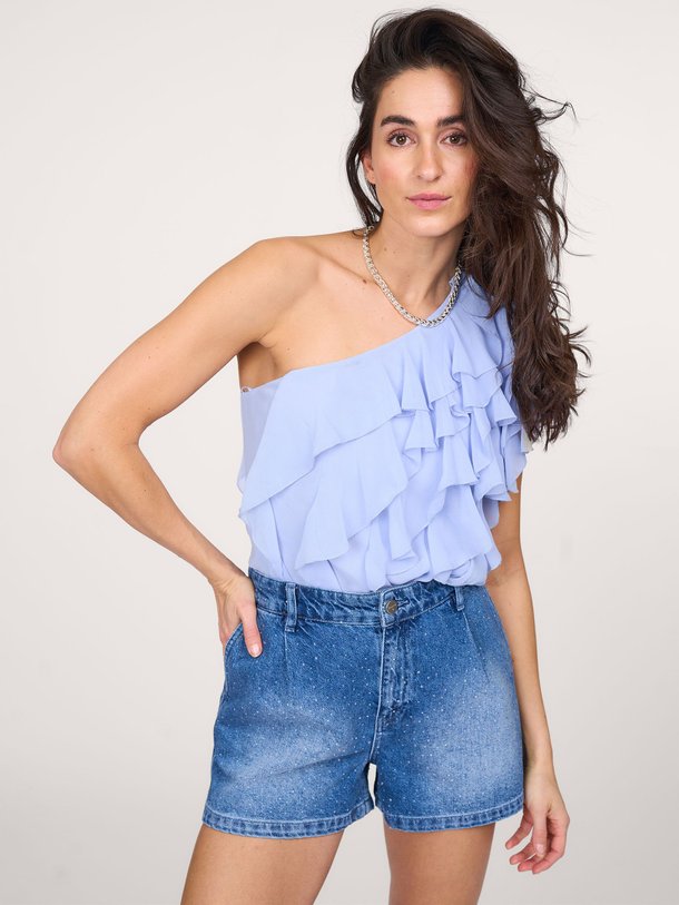 Ontdek de Raiko geweven one shoulder top van Dante 6 in de kleur lichtblauw bij Orangebag. Op werkdagen voor 21:45 besteld, morgen in huis.