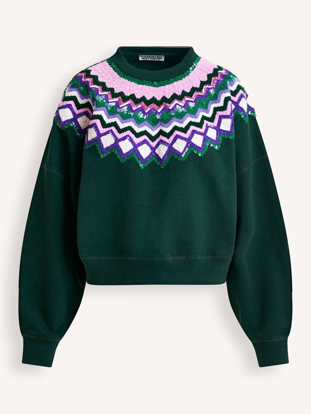 Ontdek de Issu katoenen sweater van Essentiel Antwerp in de kleur donkergroen bij Orangebag. Op werkdagen voor 21:45 besteld, morgen in huis.