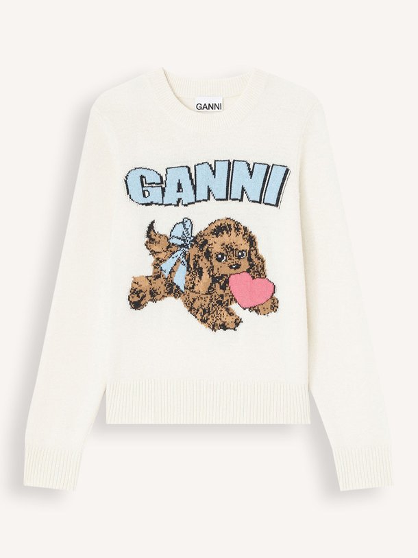 Ontdek de Wolmix trui met dessin van Ganni in de kleur off-white bij Orangebag. Op werkdagen voor 21:45 besteld, morgen in huis.