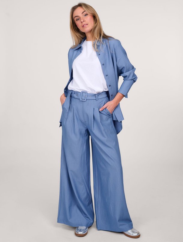 Ontdek de Vitta viscosemix wide leg krijtstreep pantalon van My Essential Wardrobe in de kleur blauw bij Orangebag. Op werkdagen voor 21:45 besteld, morgen in huis.