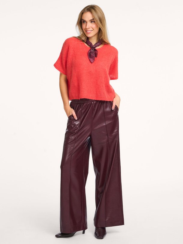 Ontdek de Lak leatherlook wide leg broek van Frnch in de kleur bordeauxrood bij Orangebag. Op werkdagen voor 21:45 besteld, morgen in huis.