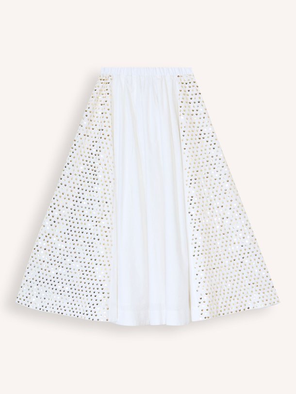Ontdek de Bianco katoenen A-lijn rok met pailetten van forte_forte in de kleur wit bij Orangebag. Op werkdagen voor 21:45 besteld, morgen in huis.