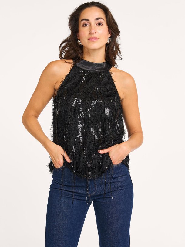Ontdek de Silla geweven top met pailletten van Co'Couture in de kleur zwart bij Orangebag. Op werkdagen voor 21:45 besteld, morgen in huis.