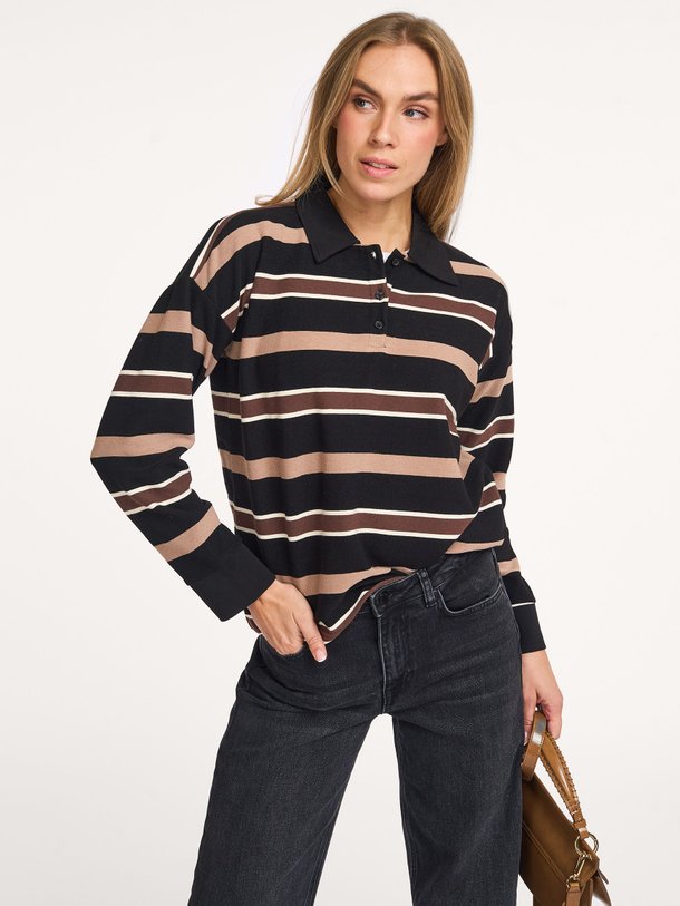 Ontdek de Salina katoenmix gestreepte polo top van My Essential Wardrobe in de kleur zwart bij Orangebag. Op werkdagen voor 21:45 besteld, morgen in huis.