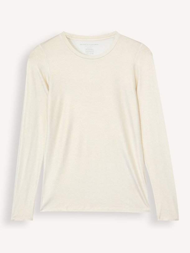 Ontdek de M014 viscosemix longsleeve met glitters van Majestic Filatures in de kleur ecru bij Orangebag. Op werkdagen voor 21:45 besteld, morgen in huis.