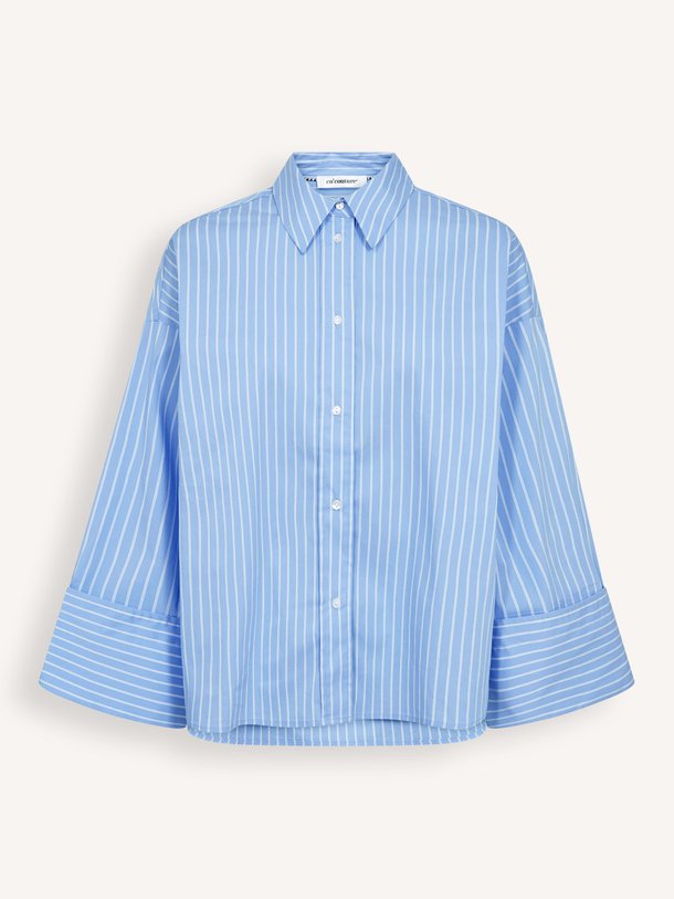 Ontdek de Bianca katoenmix gestreepte blouse van Co'Couture in de kleur blauw bij Orangebag. Op werkdagen voor 21:45 besteld, morgen in huis.