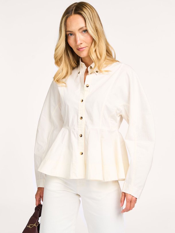 Ontdek de Organic cotton peplum blouse van Ganni in de kleur off-white bij Orangebag. Op werkdagen voor 21:45 besteld, morgen in huis.