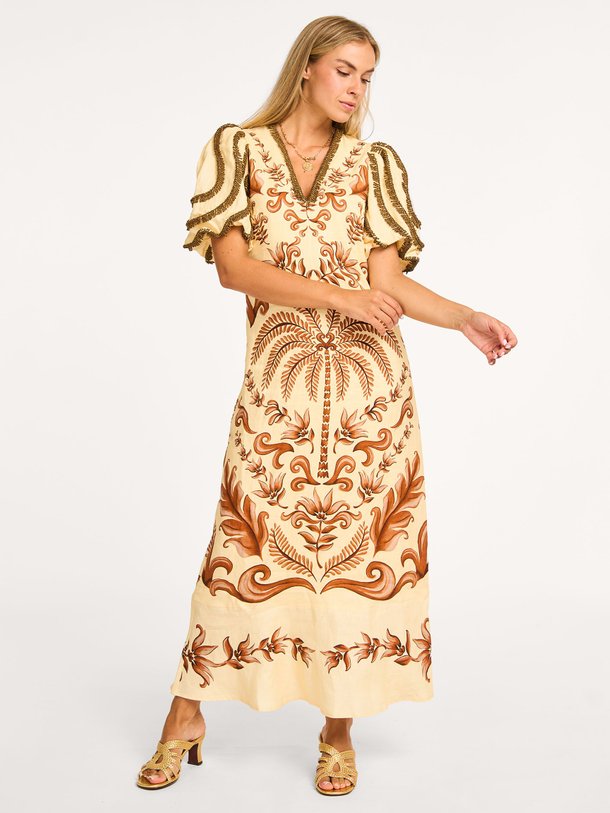 Ontdek de Linnen maxi jurk met print van Farm Rio in de kleur off-white bij Orangebag. Op werkdagen voor 21:45 besteld, morgen in huis.