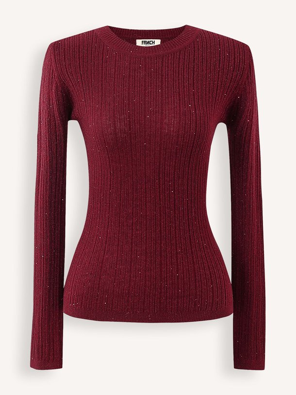 Ontdek de Merino wolmix rib top met lurex van Frnch in de kleur bordeauxrood bij Orangebag. Op werkdagen voor 21:45 besteld, morgen in huis.