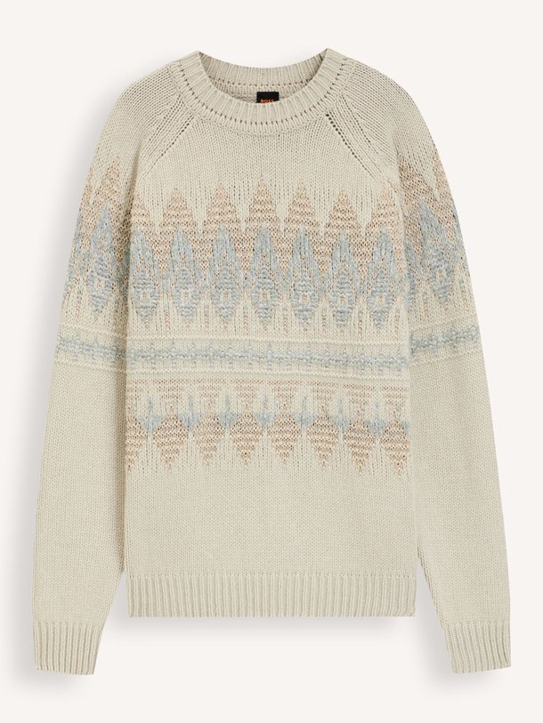 Ontdek de Karombo wolmix trui met dessin van Boss in de kleur beige bij Orangebag. Op werkdagen voor 21:45 besteld, morgen in huis.