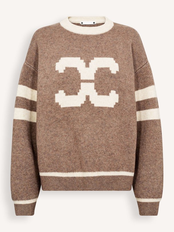 Ontdek de Row gebreide logo trui van Co'Couture in de kleur bruin bij Orangebag. Op werkdagen voor 21:45 besteld, morgen in huis.