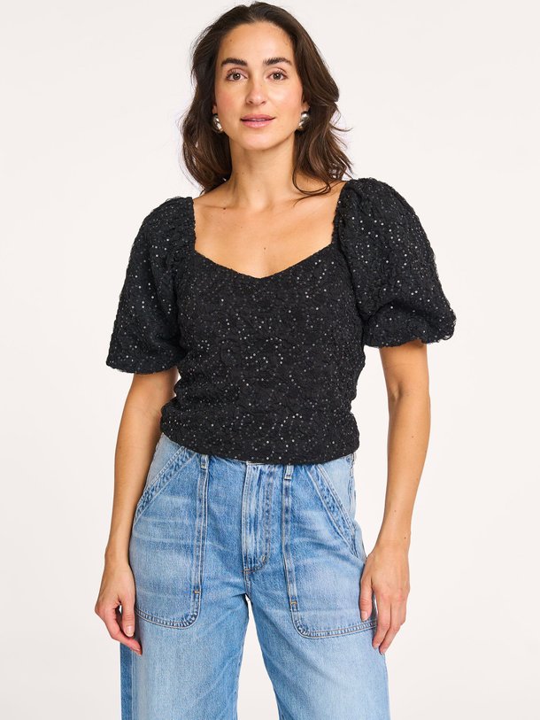 Ontdek de Dazzy geweven top met pailletten van Haute L'Amitié in de kleur zwart bij Orangebag. Op werkdagen voor 21:45 besteld, morgen in huis.