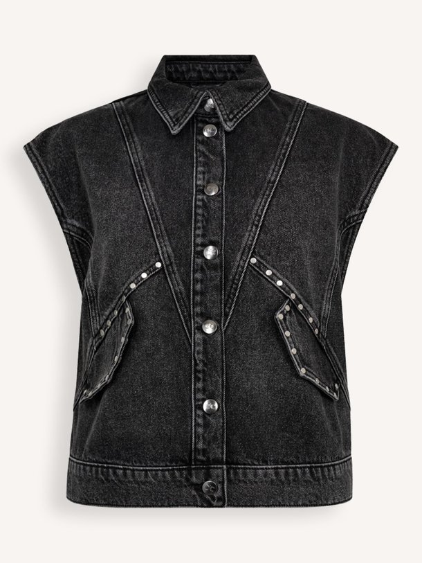 Ontdek de Vicky denim gilet met studs van Co'Couture in de kleur zwart bij Orangebag. Op werkdagen voor 21:45 besteld, morgen in huis.