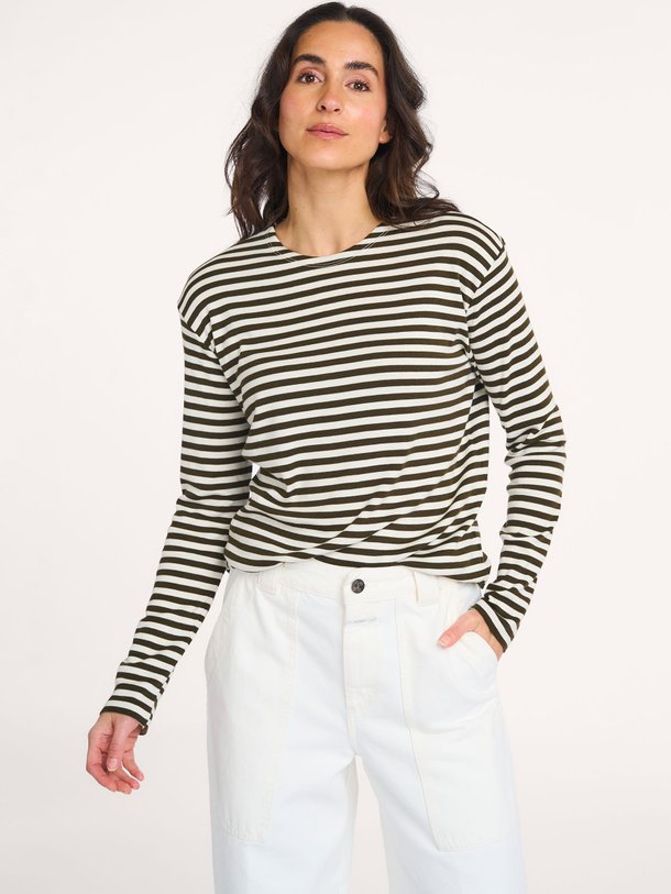 Ontdek de Katoen/modalmix gestreepte longsleeve van Closed in de kleur groen/bruin bij Orangebag. Op werkdagen voor 21:45 besteld, morgen in huis.