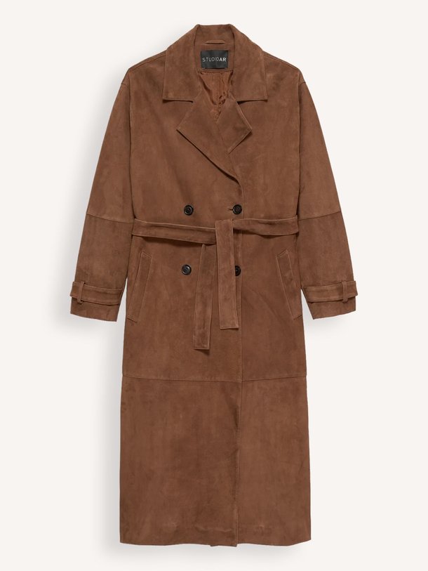 Ontdek de Lily suède mantel van Studio AR in de kleur bruin bij Orangebag. Op werkdagen voor 21:45 besteld, morgen in huis.