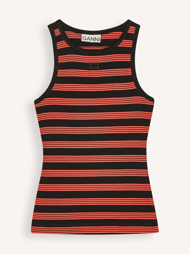 Ontdek de Katoenmix tanktop met gestreept dessin van Ganni in de kleur zwart bij Orangebag. Op werkdagen voor 21:45 besteld, morgen in huis.