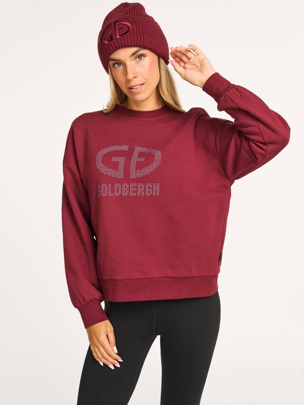 Ontdek de Alessandra organic cotton sweater met strass van Goldbergh in de kleur bordeauxrood bij Orangebag. Op werkdagen voor 21:45 besteld, morgen in huis.