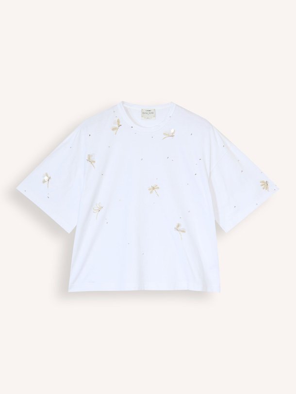 Ontdek de Katoenen T-shirt met strass van forte_forte in de kleur wit bij Orangebag. Op werkdagen voor 21:45 besteld, morgen in huis.
