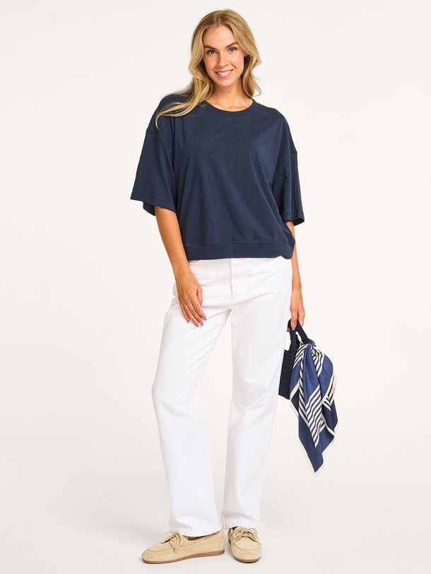 Ontdek de Katoenen gemêleerd T-shirt van Yaya in de kleur donkerblauw bij Orangebag. Op werkdagen voor 21:45 besteld, morgen in huis.