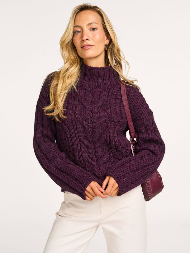 Ontdek de Exilio wolmix trui met kabelpatroon van La Fee Maraboutee in de kleur paars bij Orangebag. Op werkdagen voor 21:45 besteld, morgen in huis.