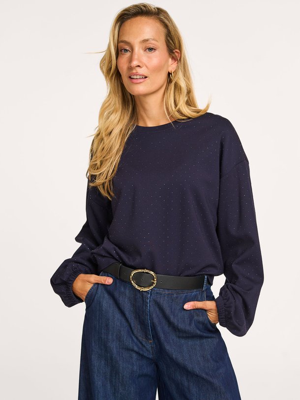 Ontdek de Ezel viscosemix sweater met strass van La Fee Maraboutee in de kleur donkerblauw bij Orangebag. Op werkdagen voor 21:45 besteld, morgen in huis.