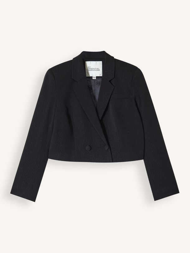 Ontdek de Reece viscosemix cropped blazer met lurex van My Essential Wardrobe in de kleur zwart bij Orangebag. Op werkdagen voor 21:45 besteld, morgen in huis.