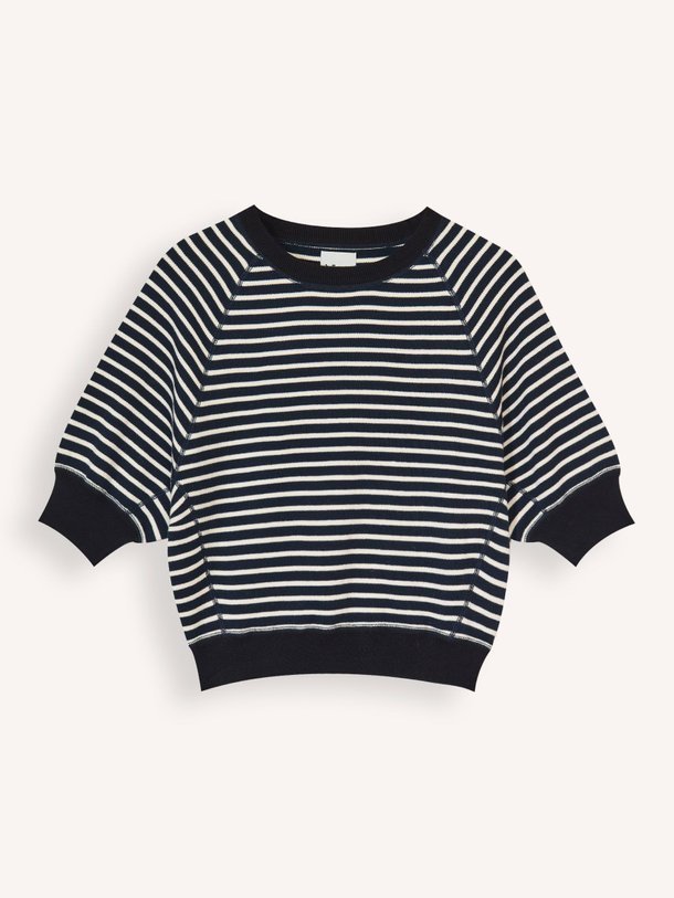 Ontdek de Anglet katoenen trui met gestreept dessin van Bellerose in de kleur zwart bij Orangebag. Op werkdagen voor 21:45 besteld, morgen in huis.