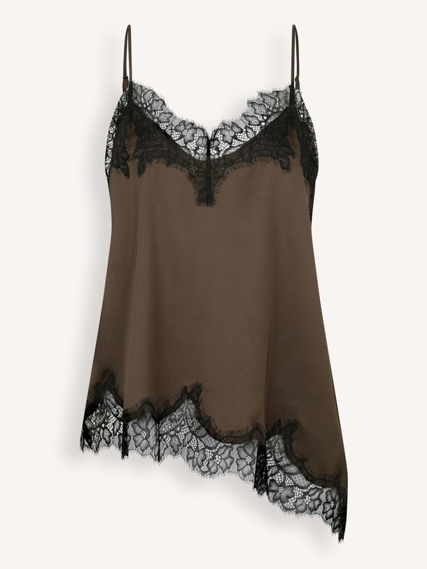 Ontdek de Lacia viscose top met kant van Second Female in de kleur donkerbruin bij Orangebag. Op werkdagen voor 21:45 besteld, morgen in huis.