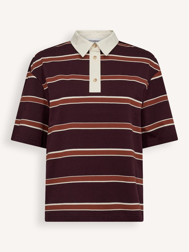 Ontdek de Augusta katoenmix gestreepte polo top van Co'Couture in de kleur bordeauxrood bij Orangebag. Op werkdagen voor 21:45 besteld, morgen in huis.