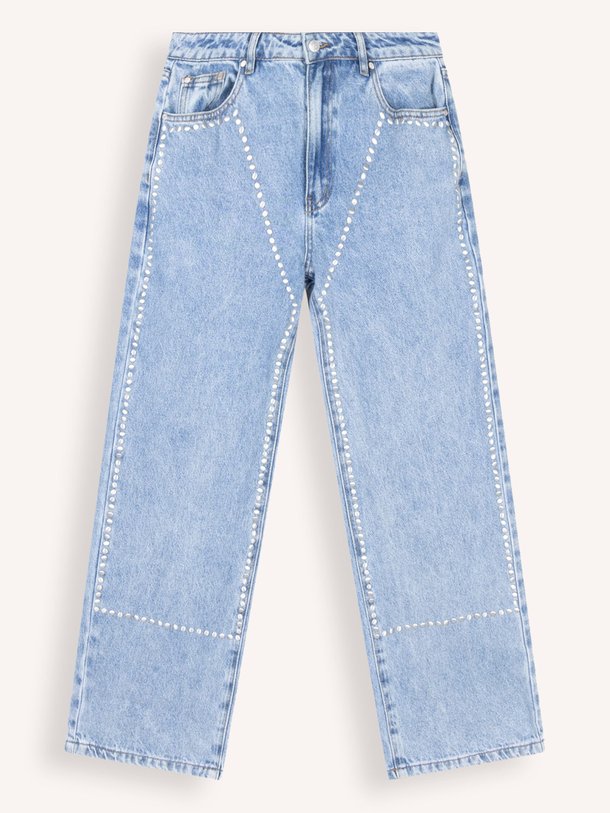 Ontdek de Mid waist straight fit jeans met studs van Alix The Label in de kleur blauw bij Orangebag. Op werkdagen voor 21:45 besteld, morgen in huis.