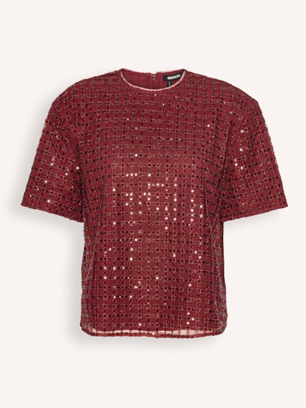 Ontdek de Daline geweven pailletten top van Rotate Birger Christensen in de kleur donkerrood bij Orangebag. Op werkdagen voor 21:45 besteld, morgen in huis.