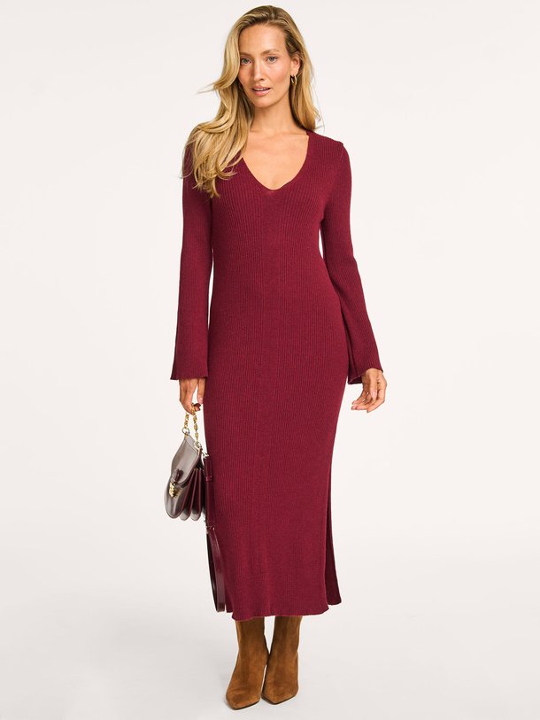 Ontdek de Efaisto merino wolmix rib maxi jurk van La Fee Maraboutee in de kleur bordeauxrood bij Orangebag. Op werkdagen voor 21:45 besteld, morgen in huis.