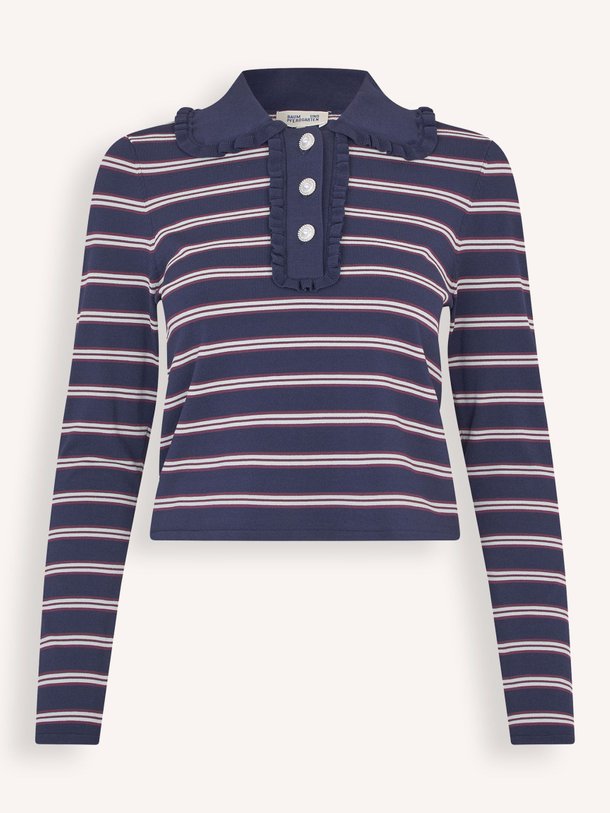 Ontdek de Catarin viscosemix gestreepte polo top van Baum und Pferdgarten in de kleur donkerblauw bij Orangebag. Op werkdagen voor 21:45 besteld, morgen in huis.