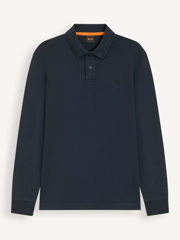 Ontdek de Interlock katoenen polo van Boss in de kleur donkerblauw bij Orangebag. Op werkdagen voor 21:45 besteld, morgen in huis.