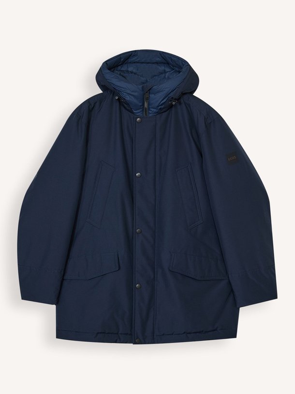 Ontdek de Osiass geweven gewatteerde parka van Boss in de kleur donkerblauw bij Orangebag. Op werkdagen voor 21:45 besteld, morgen in huis.