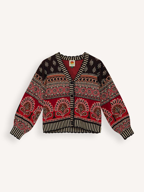 Ontdek de Ainika katoenen vest met dessin van Farm Rio in de kleur bordeauxrood bij Orangebag. Op werkdagen voor 21:45 besteld, morgen in huis.