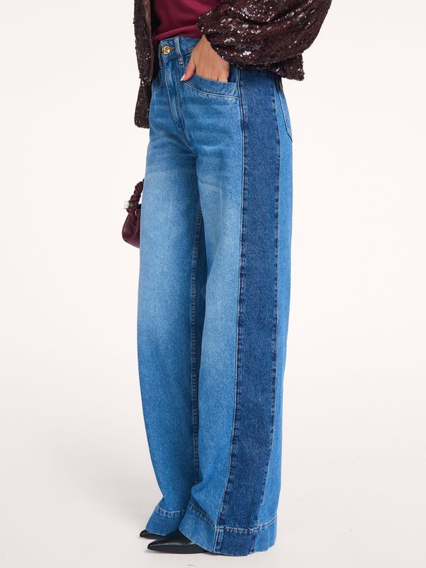 Ontdek de Bilbao mid waist wide leg jeans met bies van Co'Couture in de kleur blauw bij Orangebag. Op werkdagen voor 21:45 besteld, morgen in huis.