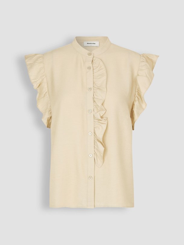 Ontdek de Holiday viscosemix blouse met ruches van Modstrom in de kleur zand bij Orangebag. Op werkdagen voor 21:45 besteld, morgen in huis.