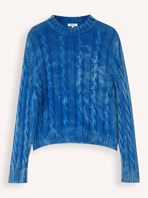 Ontdek de Caen katoenen trui met kabel patroon van Lois in de kleur blauw bij Orangebag. Op werkdagen voor 21:45 besteld, morgen in huis.