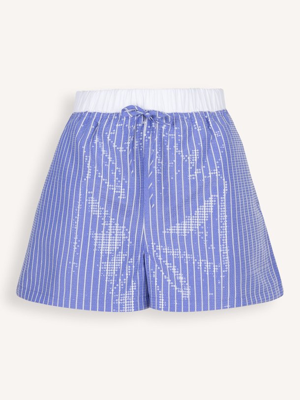 Ontdek de Bryson katoenmix short met pailletten van Dante 6 in de kleur lichtblauw bij Orangebag. Op werkdagen voor 21:45 besteld, morgen in huis.