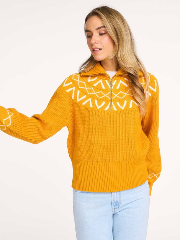 Ontdek de Sigrid viscosemix trui met dessin van Varley in de kleur geel bij Orangebag. Op werkdagen voor 21:45 besteld, morgen in huis.