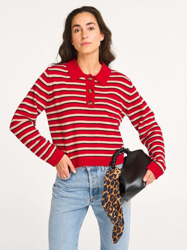 Ontdek de Cori merinowol gestreepte polo trui van Baum und Pferdgarten in de kleur rood bij Orangebag. Op werkdagen voor 21:45 besteld, morgen in huis.