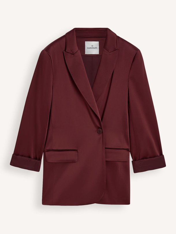 Ontdek de Katoenmix glanzende blazer van Summum in de kleur bordeauxrood bij Orangebag. Op werkdagen voor 21:45 besteld, morgen in huis.