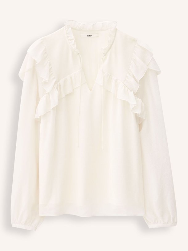 Ontdek de Nils geweven blouse van ba-sh in de kleur ecru bij Orangebag. Op werkdagen voor 21:45 besteld, morgen in huis.