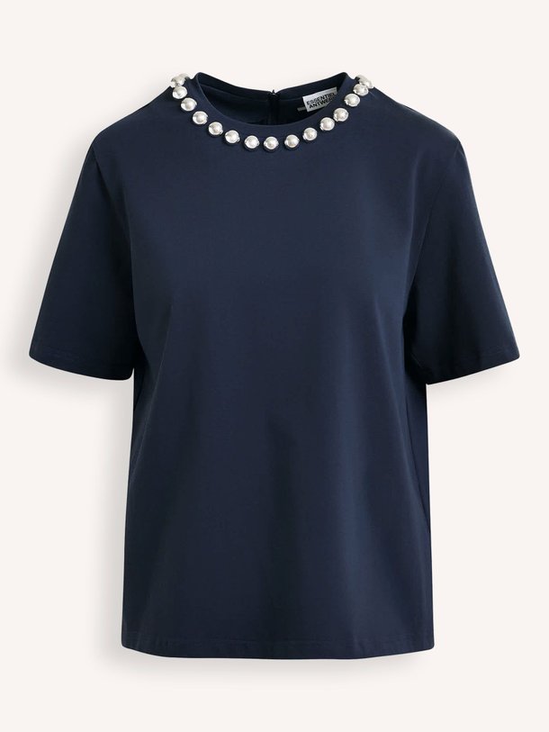 Ontdek de Intenso katoenen T-shirt met applicaties van Essentiel Antwerp in de kleur donkerblauw bij Orangebag. Op werkdagen voor 21:45 besteld, morgen in huis.