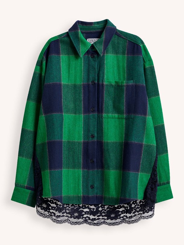 Ontdek de Joy wolmix geruite blouse met kant van Essentiel Antwerp in de kleur Groen bij Orangebag. Op werkdagen voor 21:45 besteld, morgen in huis.